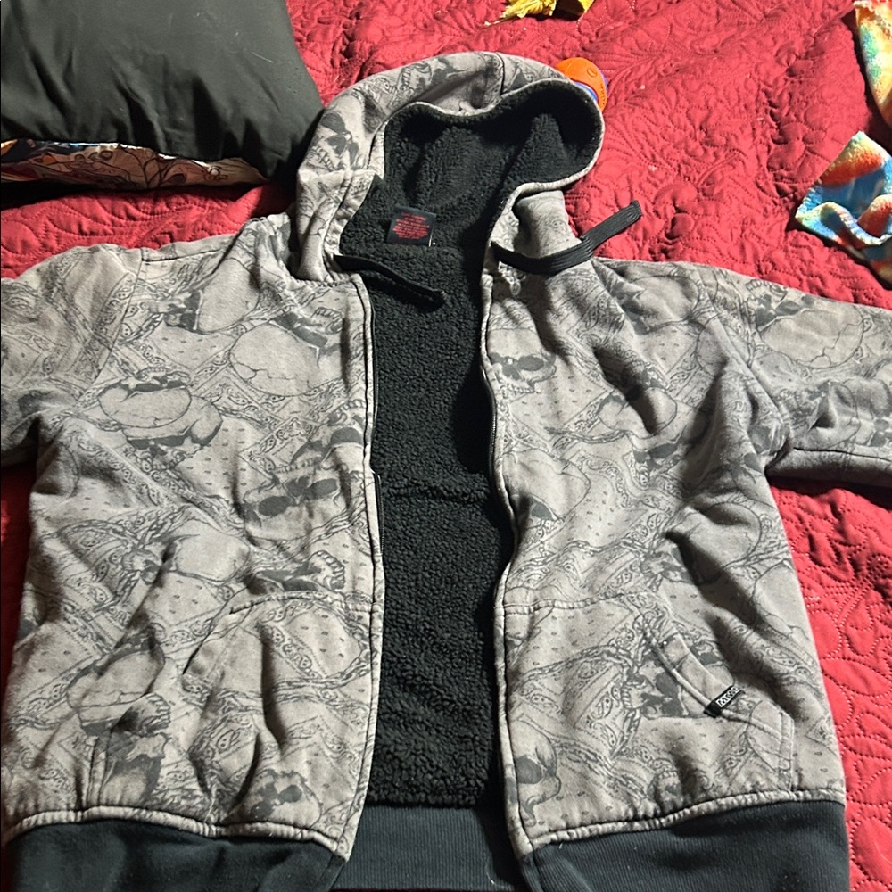 Men's Gray Patterned Hooded Jacket